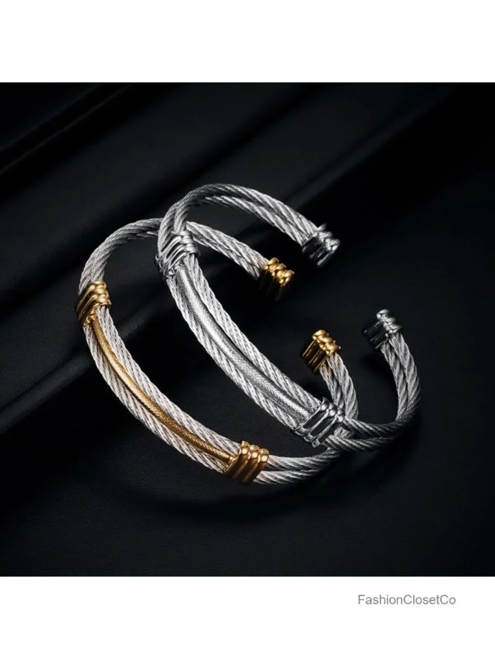 Cable Wire Twisted Cuff Bangle Bracelet Stainless Steel Jewelry Women